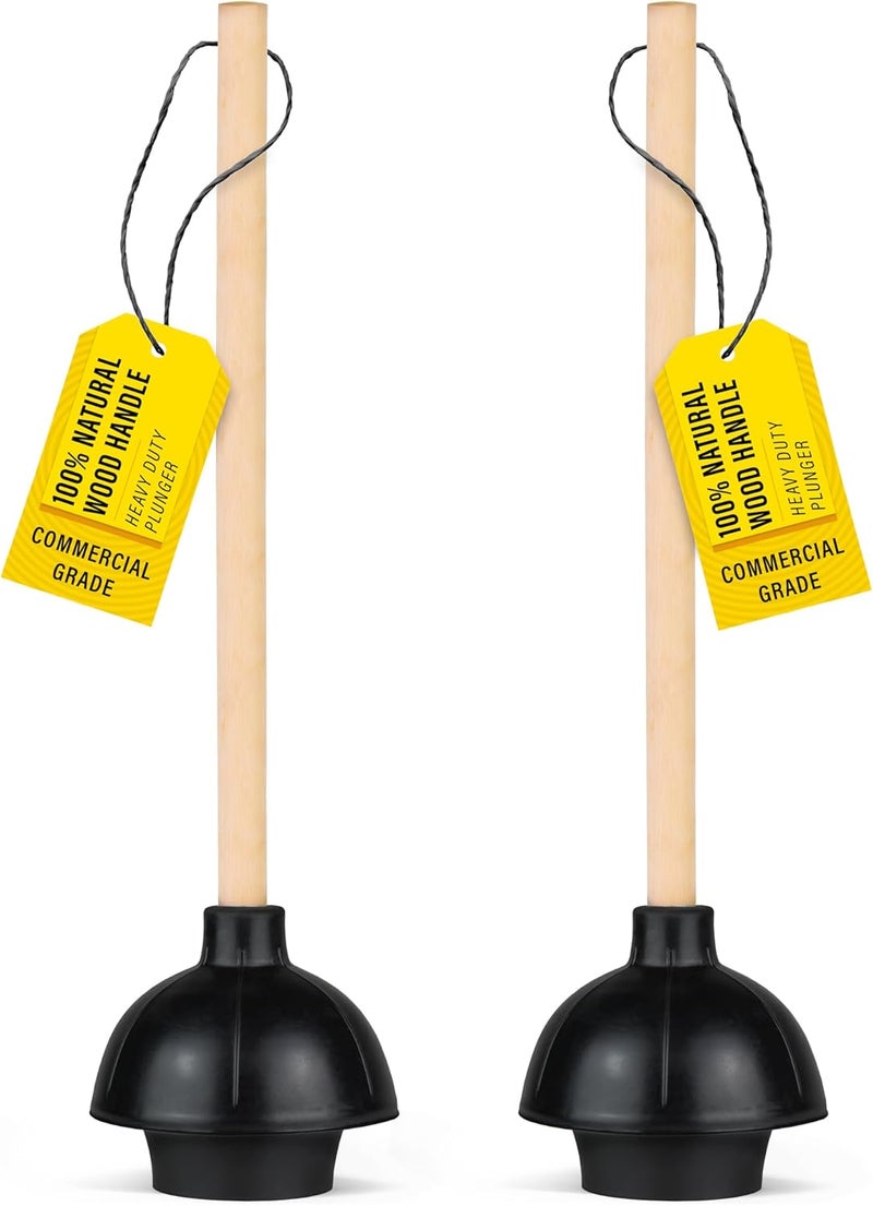 SteadMax Heavy Duty Toilet Plunger, Commercial Grade Double Thrust Force Rubber Cup with Wood Handle, 2 Pack (22") - Image 1